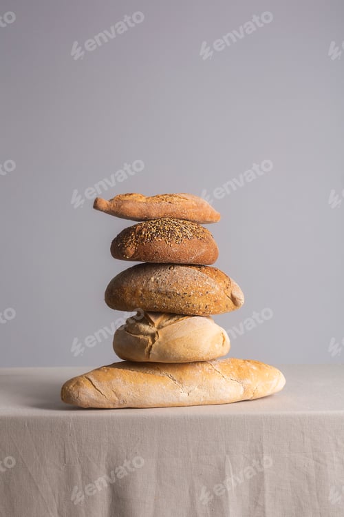 Preview: Sourdough bread on a table covered with a tablecloth
