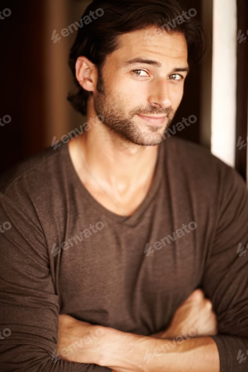 Preview: Handsome Man with Brown Hair Wearing a Brown Shirt