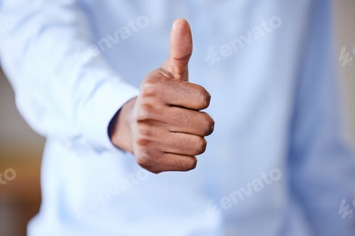 Preview: Closeup, like or thumb up for motivation, achievement or support sign. Hand emoji for yes, agreemen