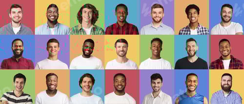 Preview: Composite collage of happy diverse multicultural men