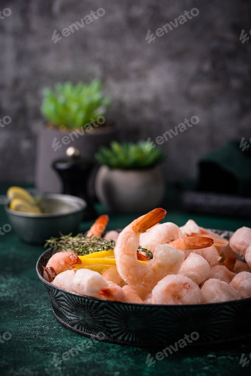 Preview: Frozen uncooked prawns or shrimps with lemon
