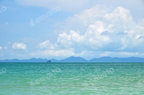 Preview: Tranquil scene of blue sea water, horizon and sky