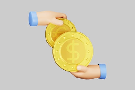 Preview: Cartoon hands holding golden coins