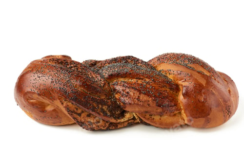 Preview: Baked wicker bun with poppy seeds isolated on white background