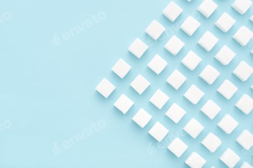 Preview: Sugar Cubes Geometry Pattern on Light Blue Copy Space Background.