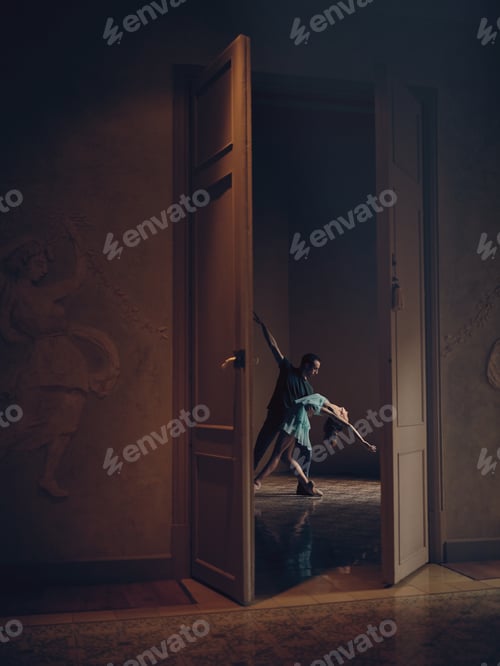 Preview: Anonymous female and partner dancing in empty room