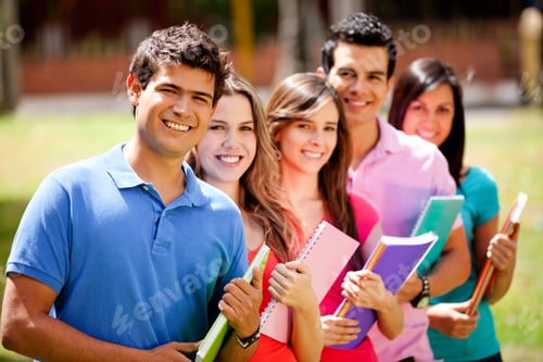 Preview: Group Of Students With A Notebook Outdoors