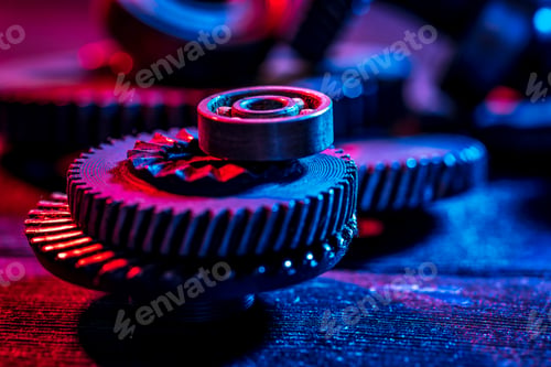 Preview: Gears. Machine part. Neon color.