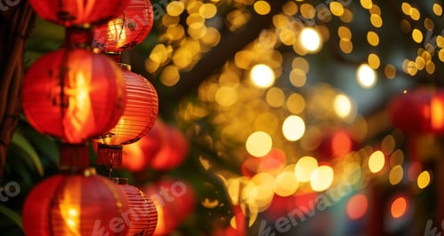Preview: Happy chinese new year with traditional red lantern hanging for celebration, street night background