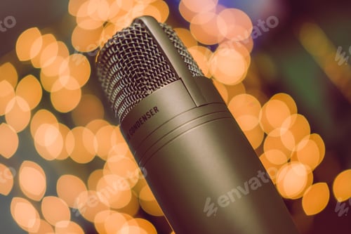 Preview: Condenser microphone against festive Christmas lights