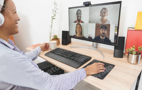 Preview: Woman teacher doing video call with students from home