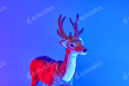 Preview: Modern conceptual art deer with shadow in duotone red and blue lights