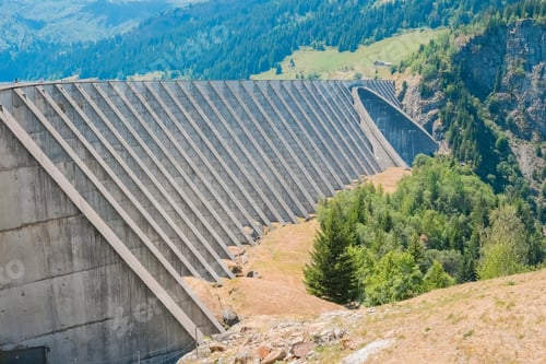 Preview: Dike of a large cement dam in the French Alps.