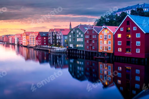 Preview: Colorful Trondheim Waterfront at Sunset