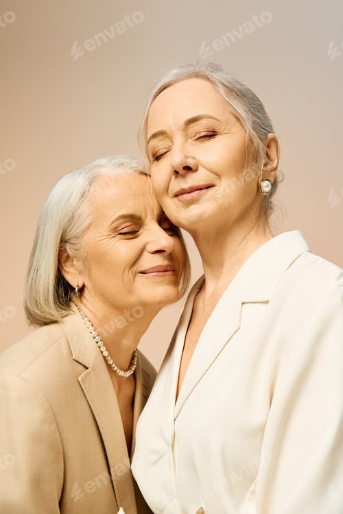 Preview: Two women share a warm embrace, radiating joy and love in a chic and stylish setting