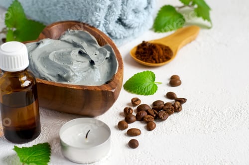 Preview: Spa setting with cosmetic blue clay mask for body, Towel