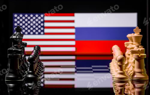 Preview: Chess Pieces Facing Off Before Flags