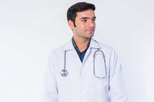 Preview: Serious Male Doctor with Stethoscope in White Coat