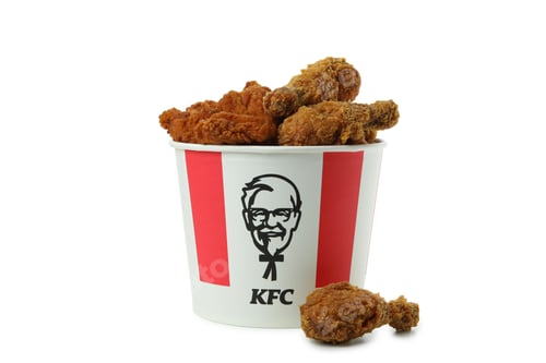 Preview: ODESSA, UKRAINE - MAY 31 2021: Bucket of KFC isolated on white background