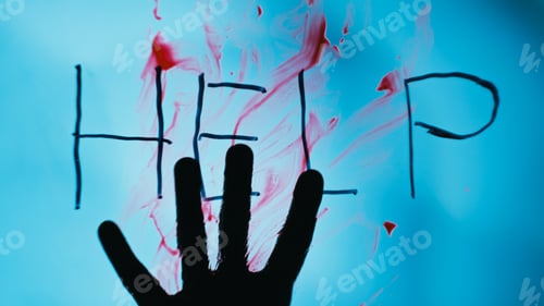 Preview: Bloody Handprint And Help Message On Glass
