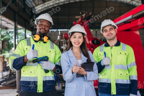 Preview: Three people wearing safety gear and holding tools are posing for a photo