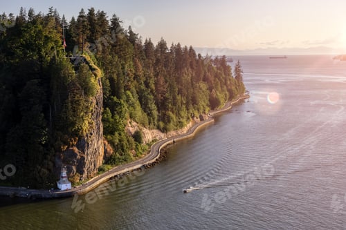 Preview: Aerial View from Lions Gate Bridge of Famous Seawall in Stanley Park