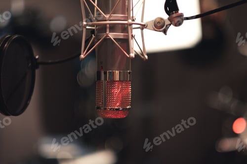 Preview: Shallow focus shot of a microphone in a recording studio