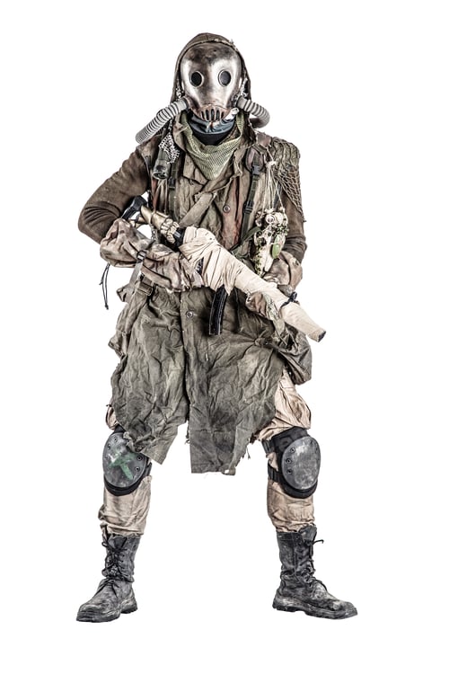 Preview: Post apocalyptic creature in gas mask armed by gun