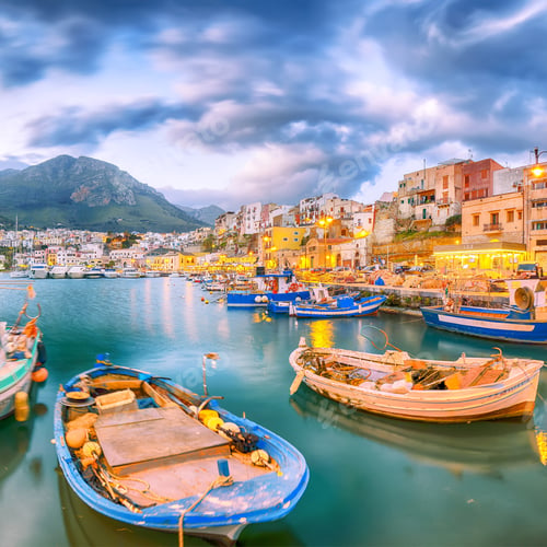 Preview: Astonishing evening cityscape of Castellammare del Golfo town.
