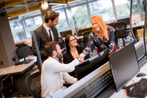 Preview: Young business people shaking hands in the office