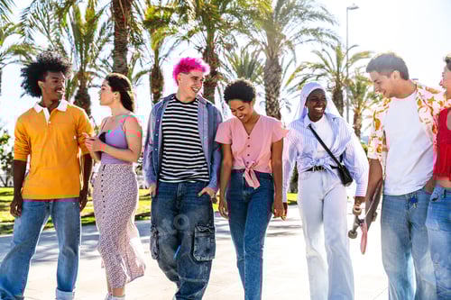 Preview: Multiethnic group of young happy friends hanging out