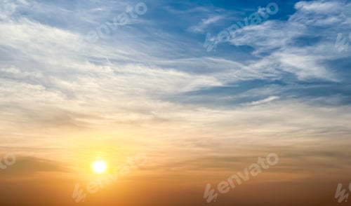 Preview: Sunset or sunrise sky background. Soft clouds in twilight sky time.