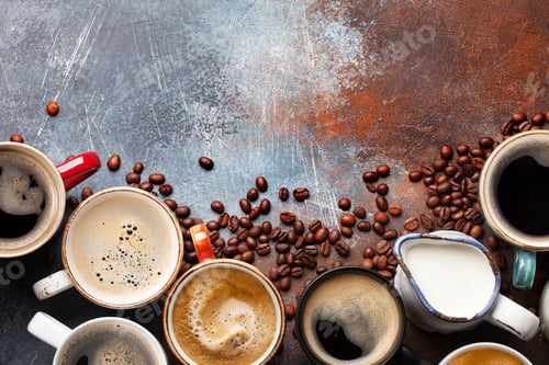 Preview: Many cups of coffee on stone table
