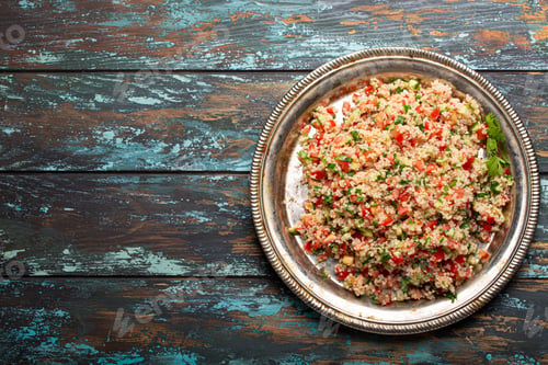 Preview: Arab Turkish salad tabbouleh from above copy space