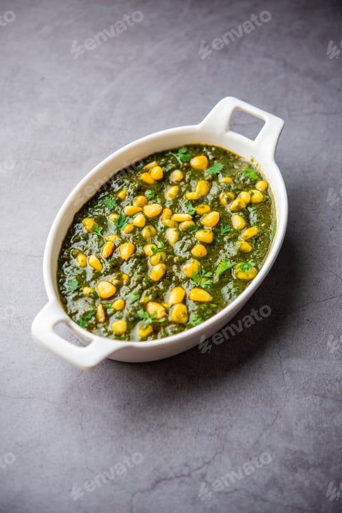 Preview: Palak sweet corn sabzi also known as Spinach Makai curry sabji, north Indian main course menu