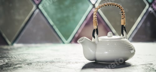 Preview: Tea composition near the old window, space for text