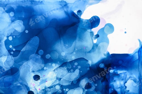 Preview: blue and violet splashes of alcohol inks as abstract background