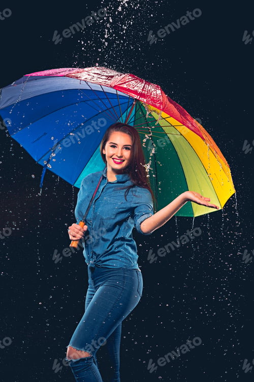 Preview: Young Beautiful Woman With An Umbrella.