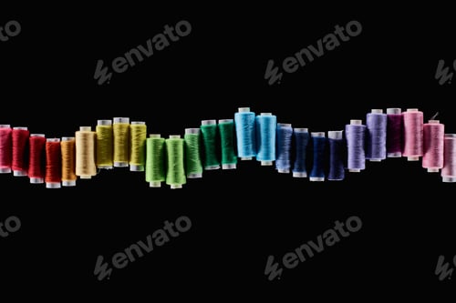 Preview: top view of bright and colorful threads isolated on black