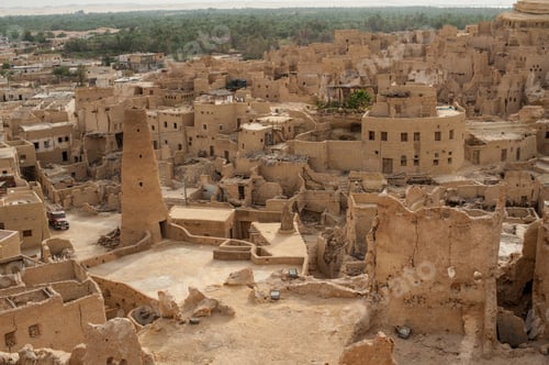Preview: Horizontal shot of an ancient city with various buildings made of stone
