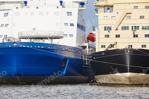Preview: Icebreakers vessels on Helsinki harbor. Finland arctic maritime fleet. Horizontal