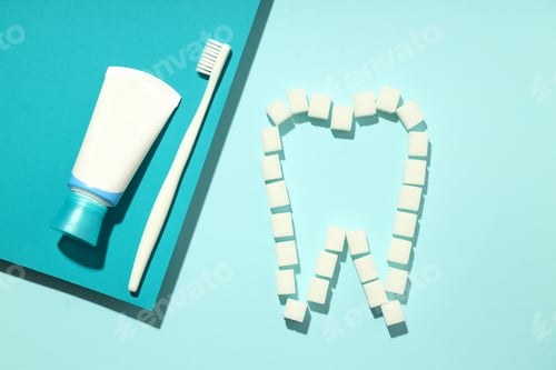 Preview: Concept of harm of sugar for teeth, tooth care concept