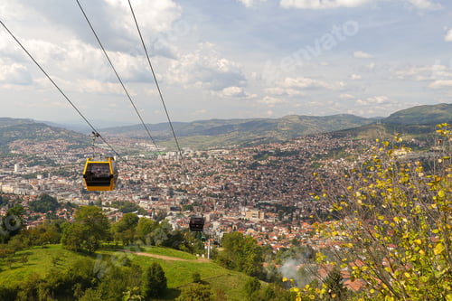 Preview: Cable car wire above the city of Sarajevo, Bosnia-Herzegovina during daylight