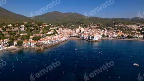 Preview: Aerial view of Cadaques town on Mediterranean Sea coast of Costa Brava, Catalonia, Spain