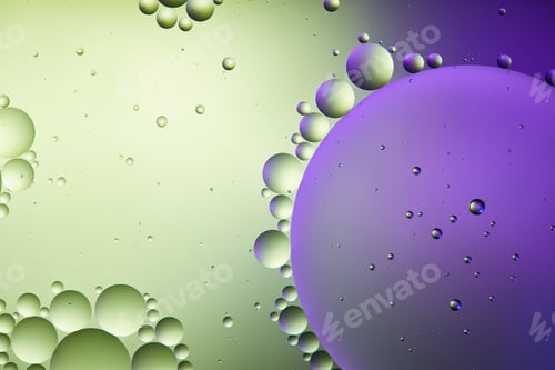 Preview: abstract purple and green color background from mixed water and oil bubbles