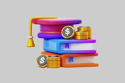 Preview: Education finance books stack with coin
