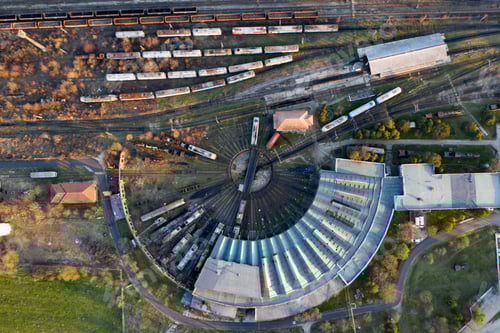 Preview: Industrial conceptual scene with trains. Top view.