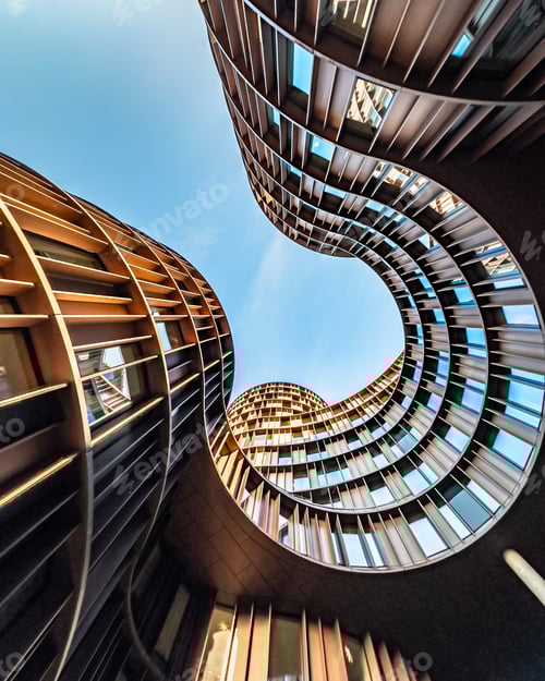 Preview: Low angle of Axel Towers, an iconic mixed-use office building in Copenhagen, Denmark