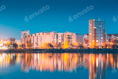 Preview: Urban Residential Area Overlooks To City Lake Or River And Park