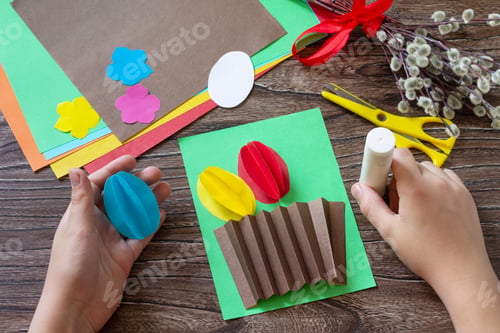 Preview: Easter congratulation card with basket easter eggs. Handmade.